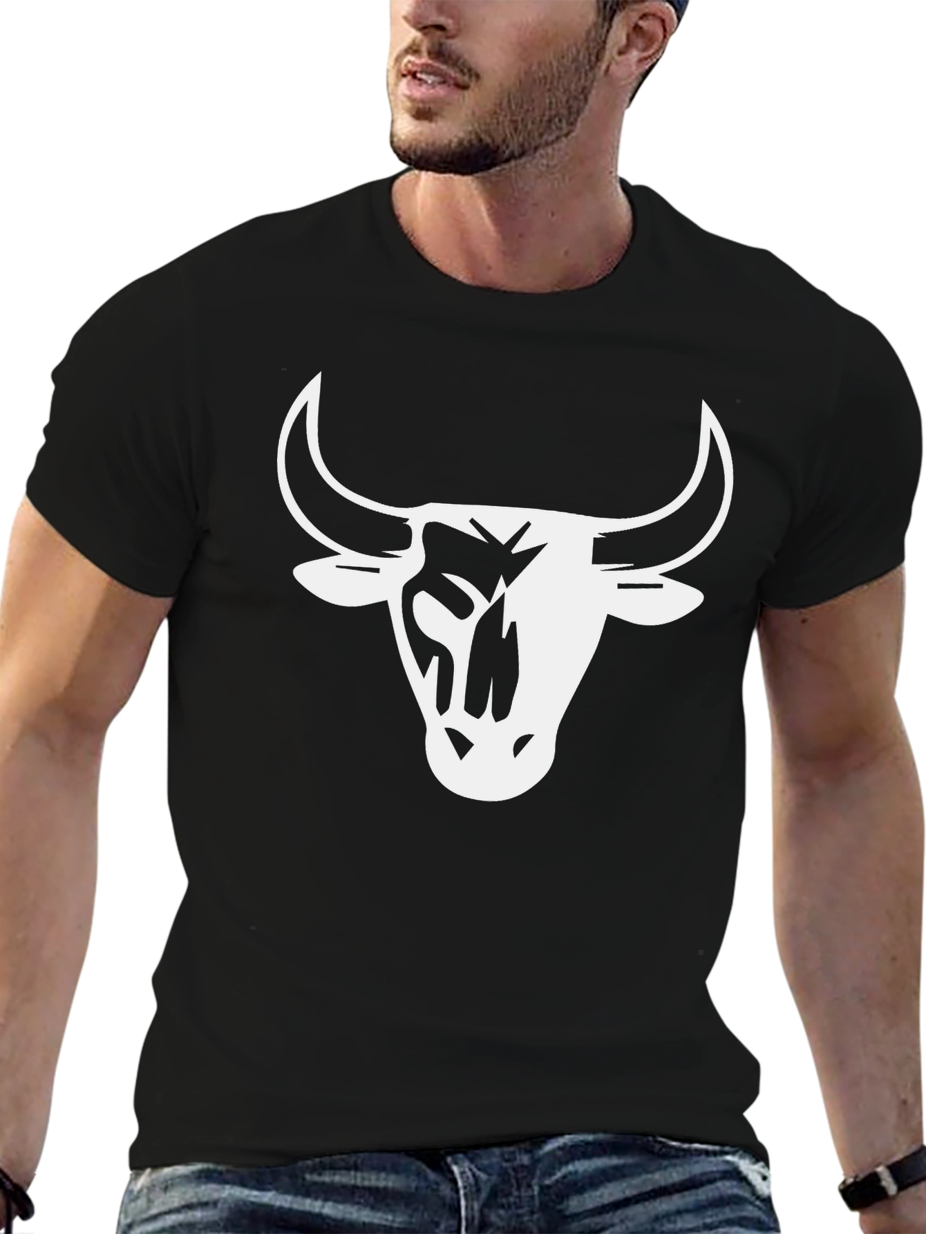 Black Bull Head Graphic Tee - Mens Casual T-Shirt