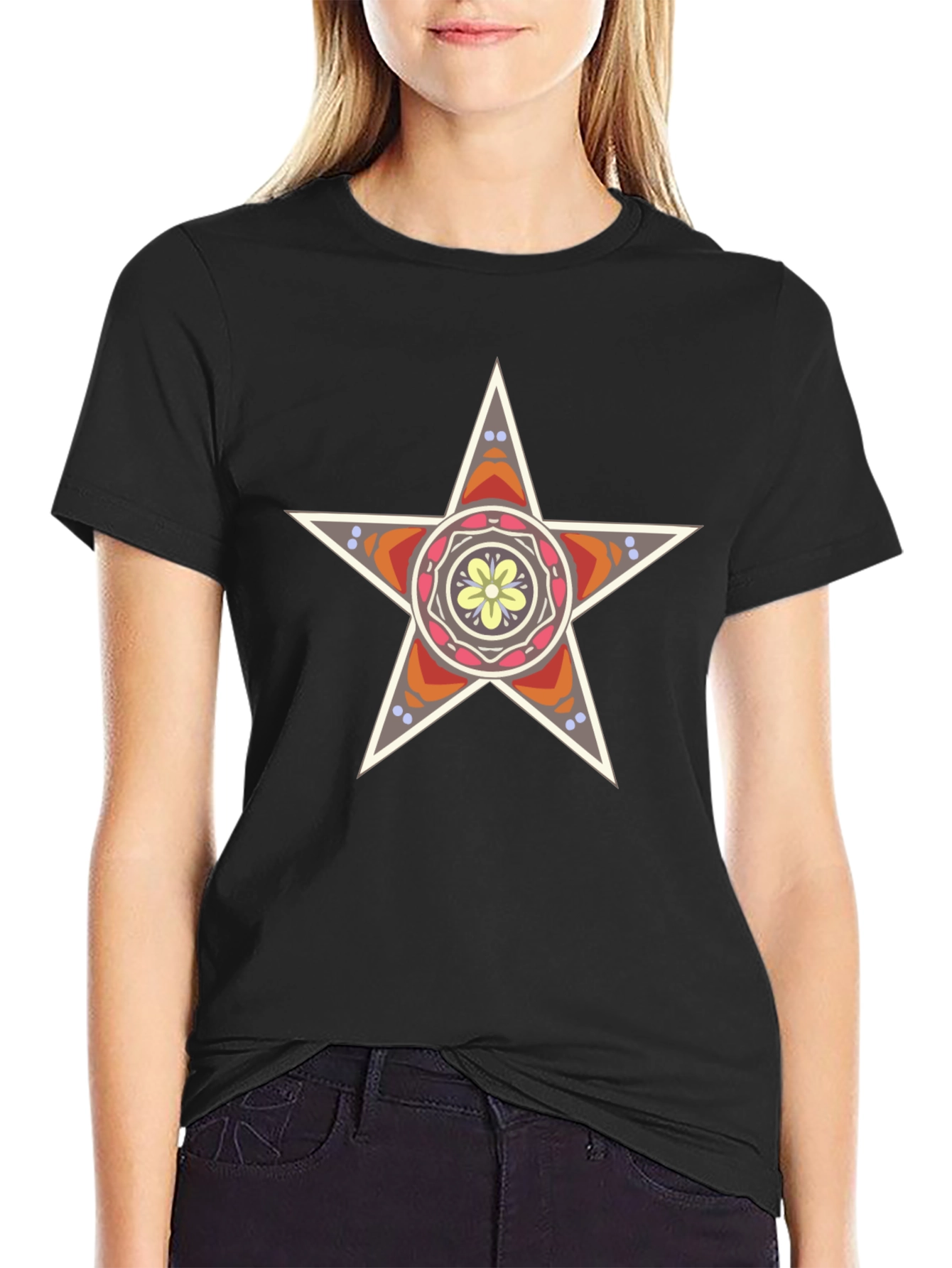 Star Mandala Graphic Tee - Stylish Black T-Shirt