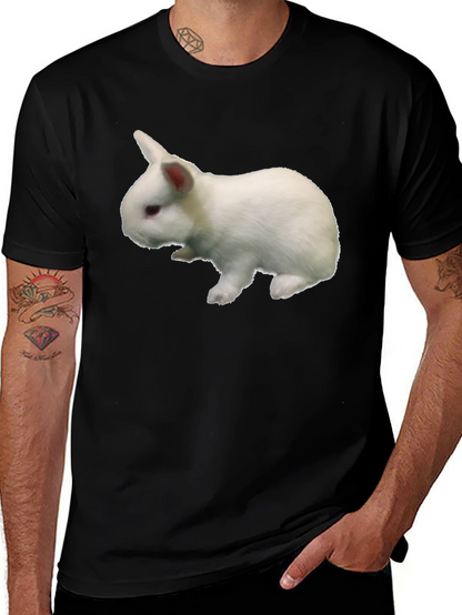 Black T-Shirt with White Rabbit Graphic Print