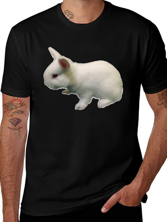 Black T-Shirt with White Rabbit Graphic Print