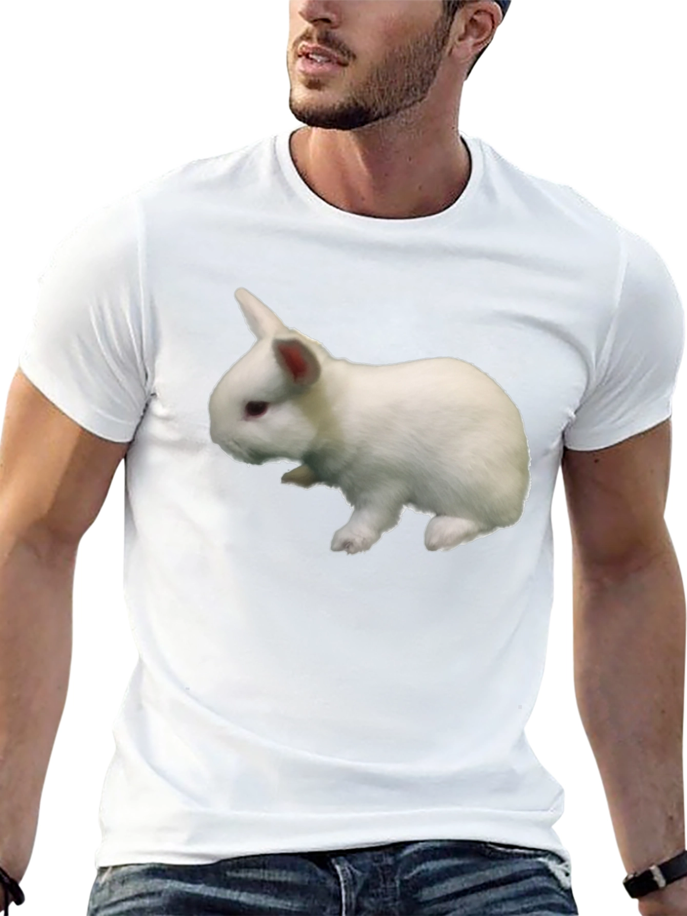 Black T-Shirt with White Rabbit Graphic Print