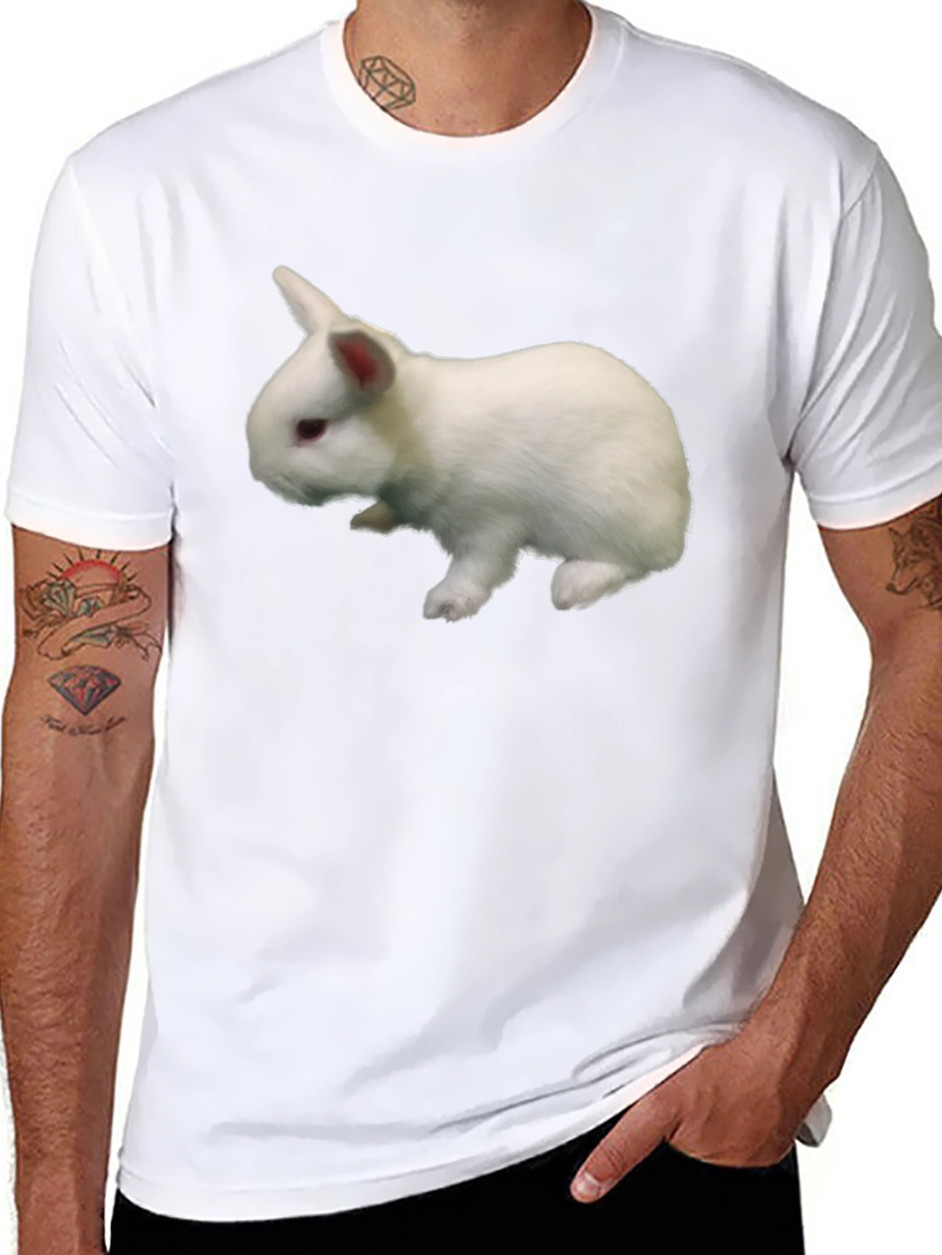 Black T-Shirt with White Rabbit Graphic Print