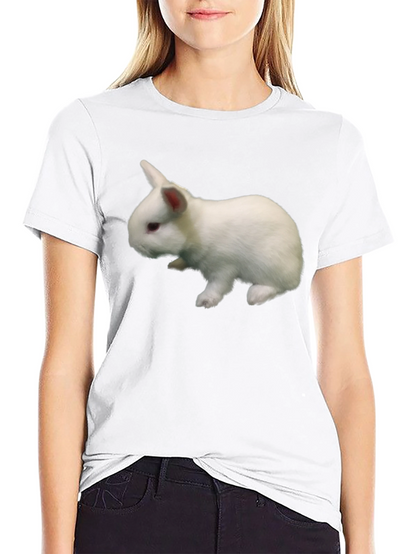 Black T-Shirt with White Rabbit Graphic Print