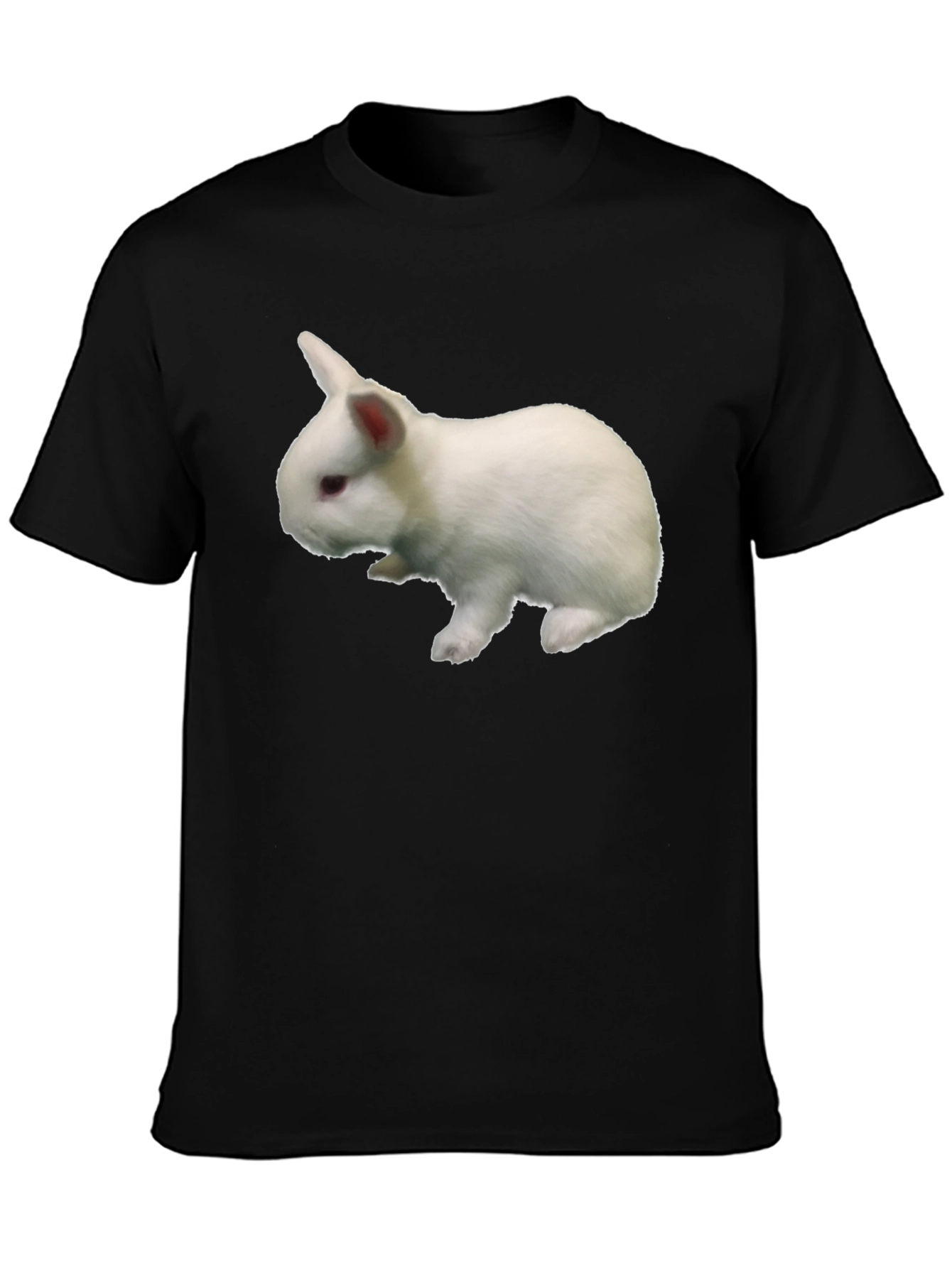 Black T-Shirt with White Rabbit Graphic Print