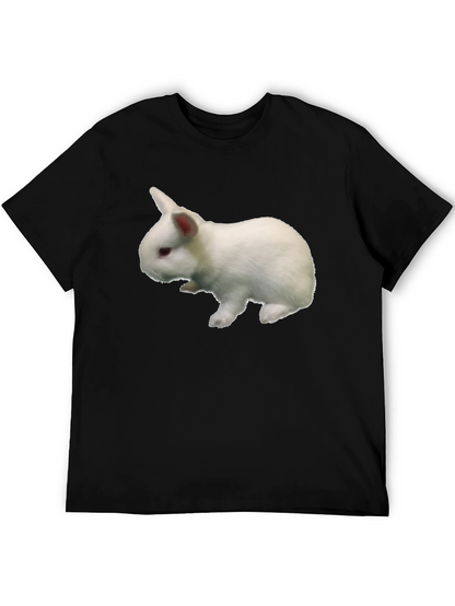 Black T-Shirt with White Rabbit Graphic Print