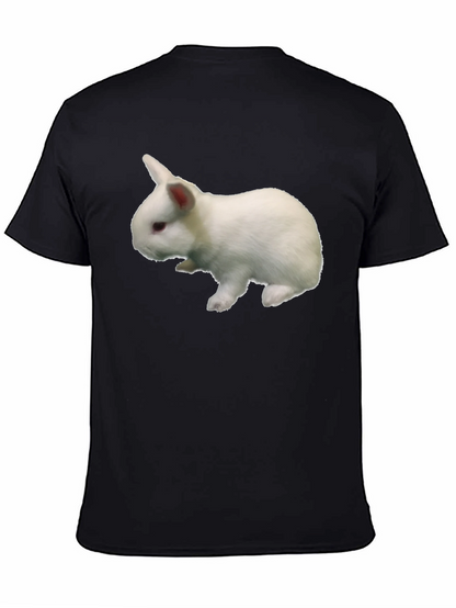 Black T-Shirt with White Rabbit Graphic Print