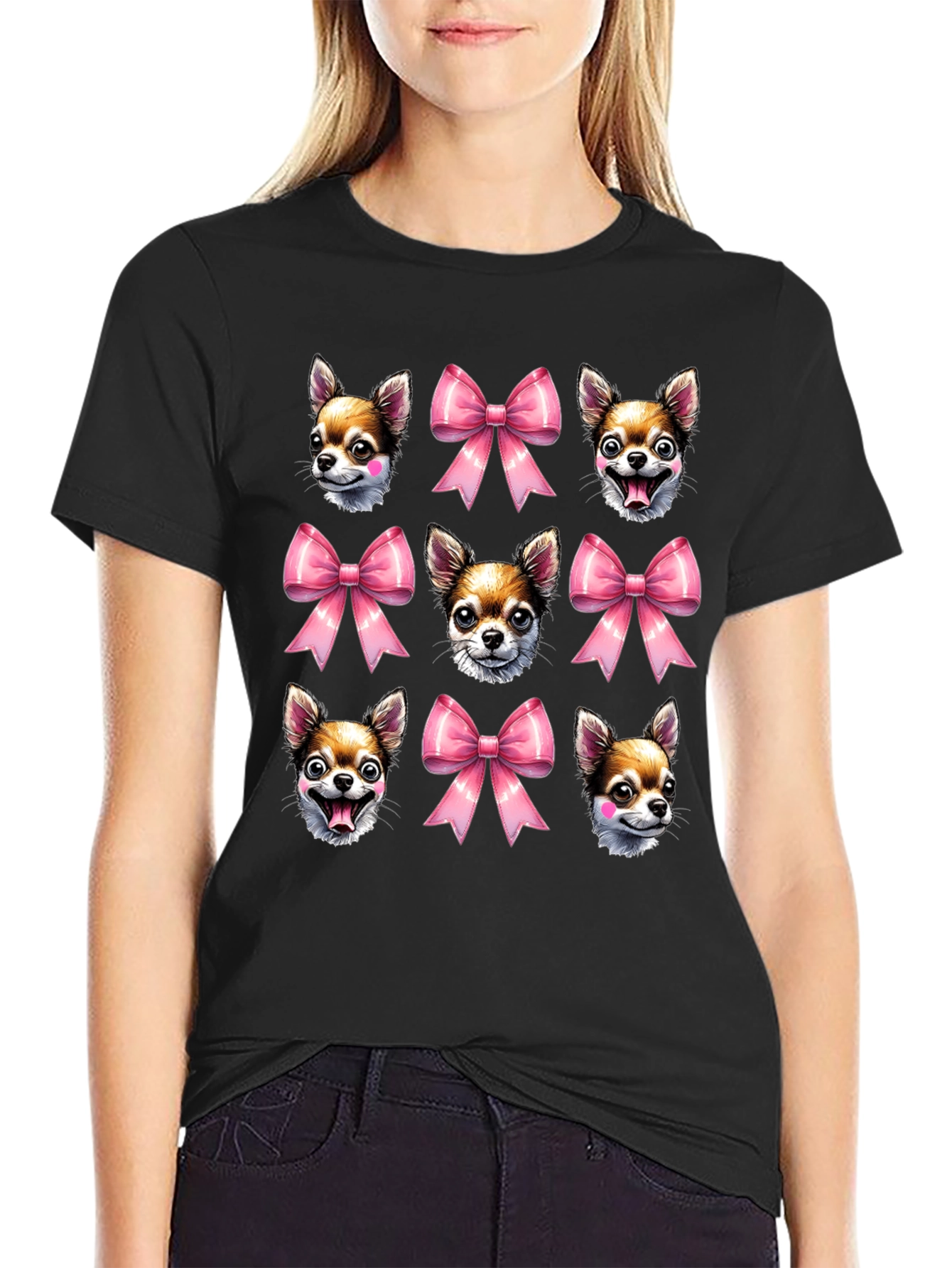 Dog & Bow Print T-Shirt