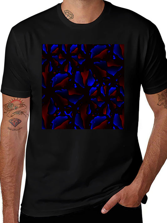 Abstract Red and Blue Patterned Black T-Shirt