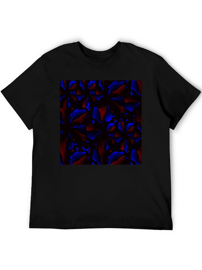Abstract Red and Blue Patterned Black T-Shirt