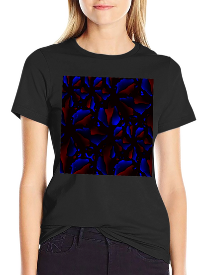 Abstract Red and Blue Patterned Black T-Shirt