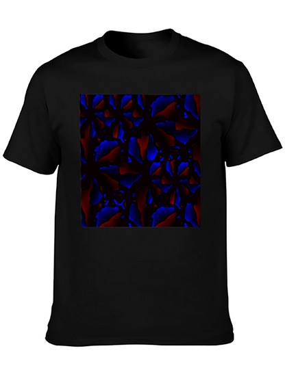 Abstract Red and Blue Patterned Black T-Shirt