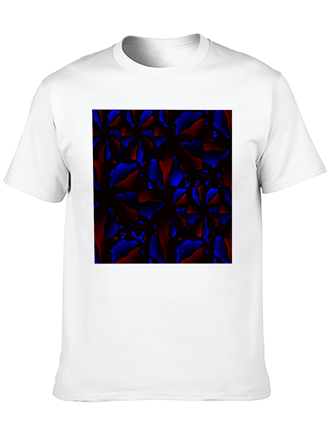 Abstract Red and Blue Patterned Black T-Shirt