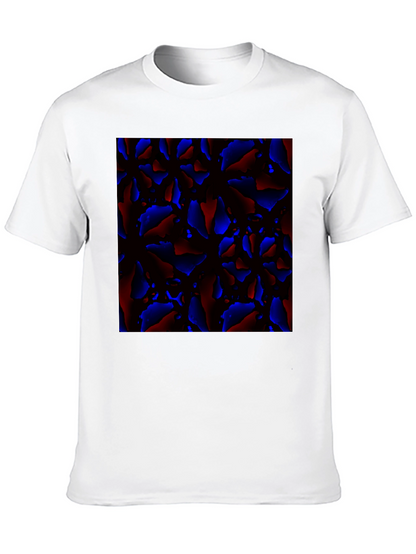 Abstract Red and Blue Patterned Black T-Shirt