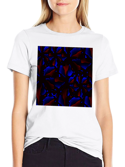 Abstract Red and Blue Patterned Black T-Shirt