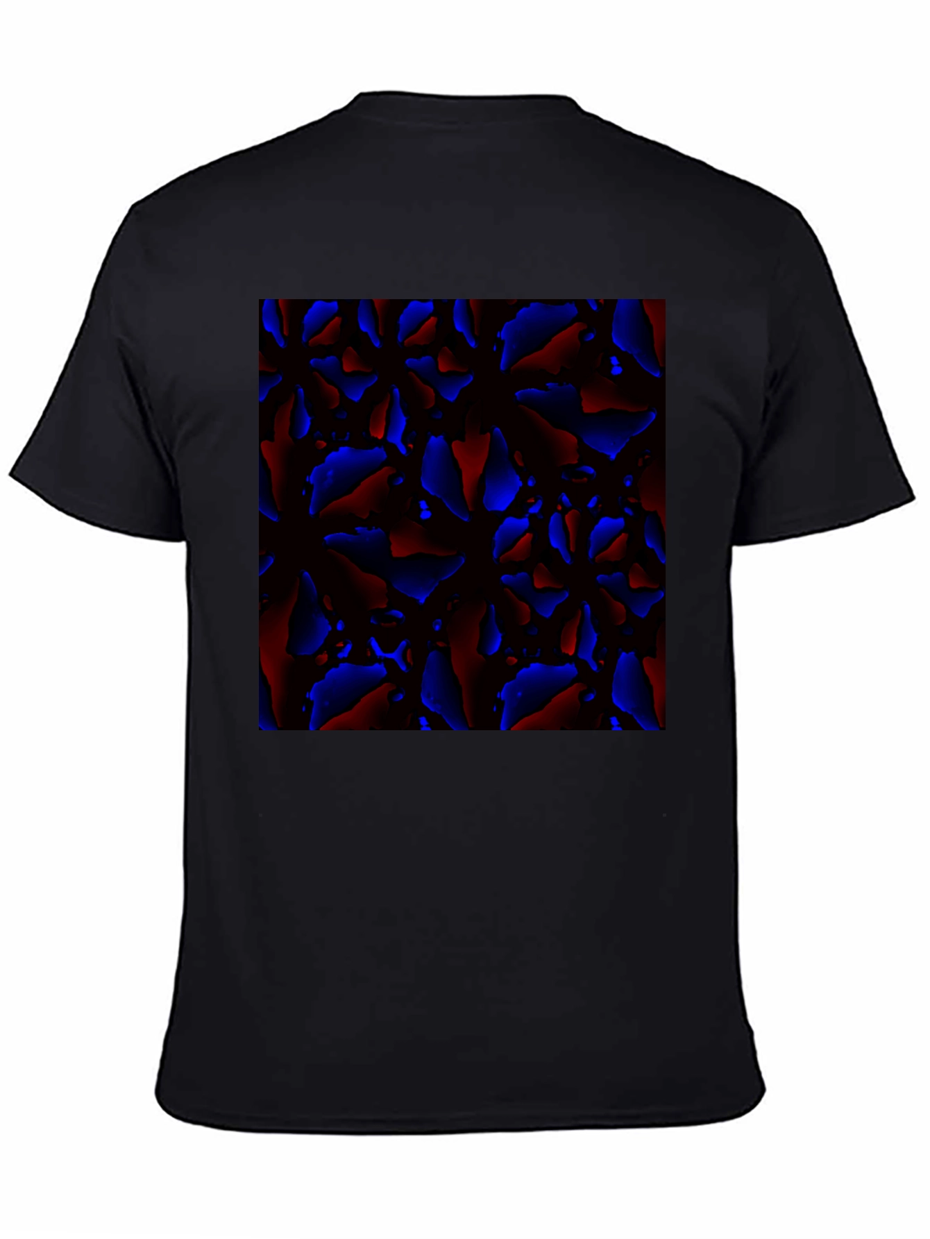 Abstract Red and Blue Patterned Black T-Shirt