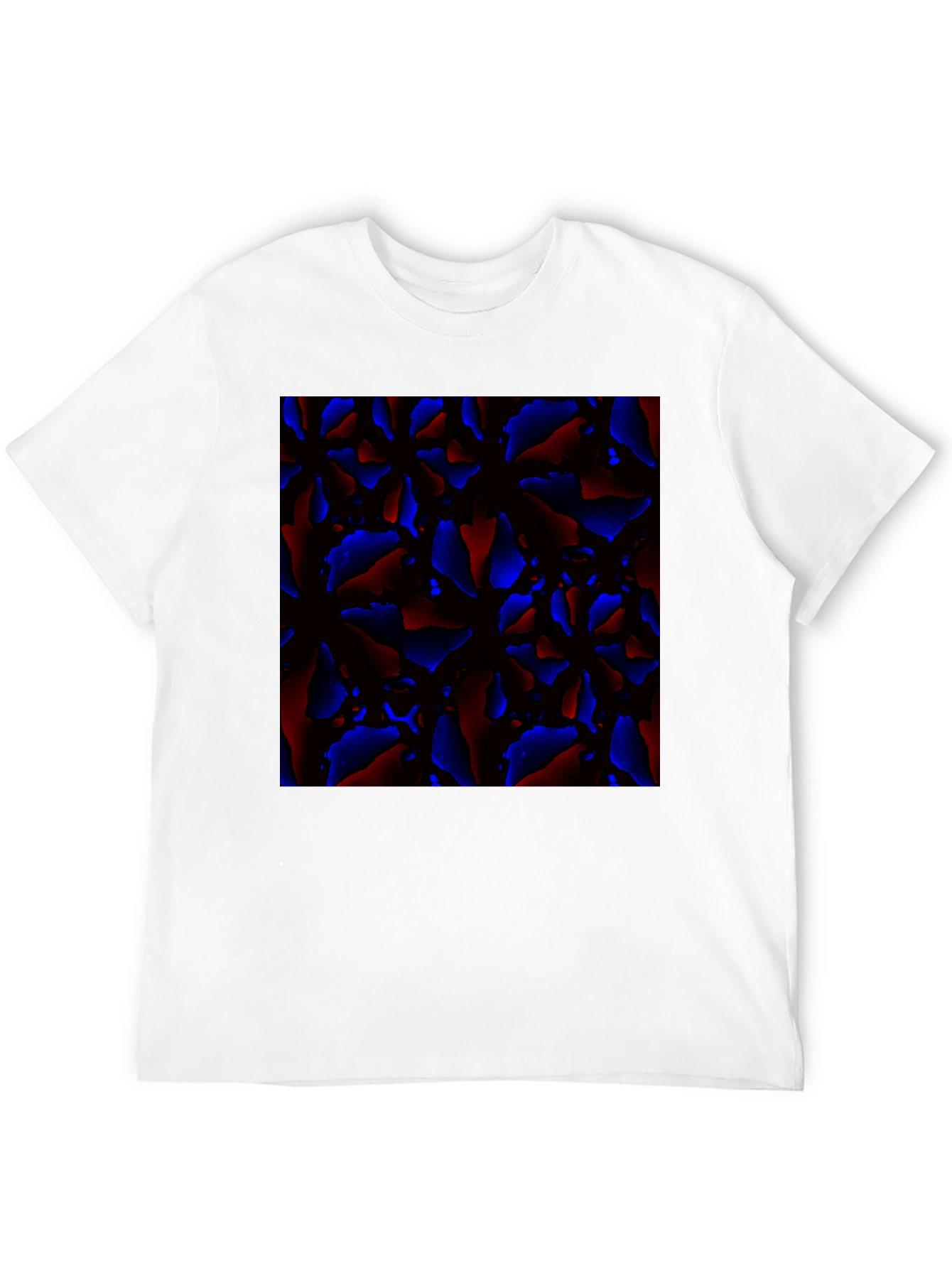 Abstract Red and Blue Patterned Black T-Shirt