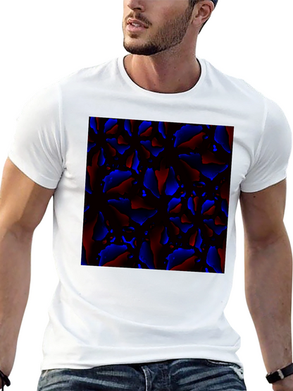 Abstract Red and Blue Patterned Black T-Shirt
