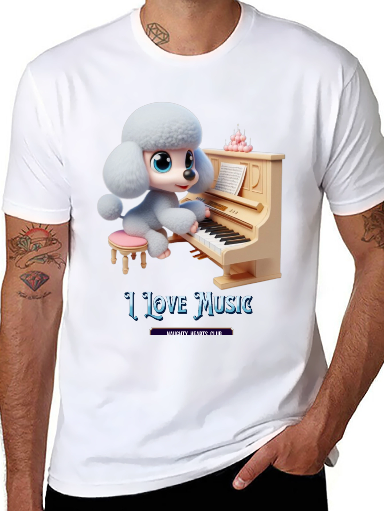 I Love Music T-Shirt - Cute Dog Playing Piano