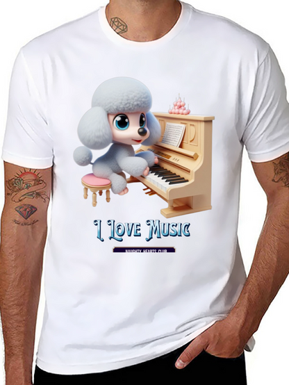 I Love Music T-Shirt - Cute Dog Playing Piano