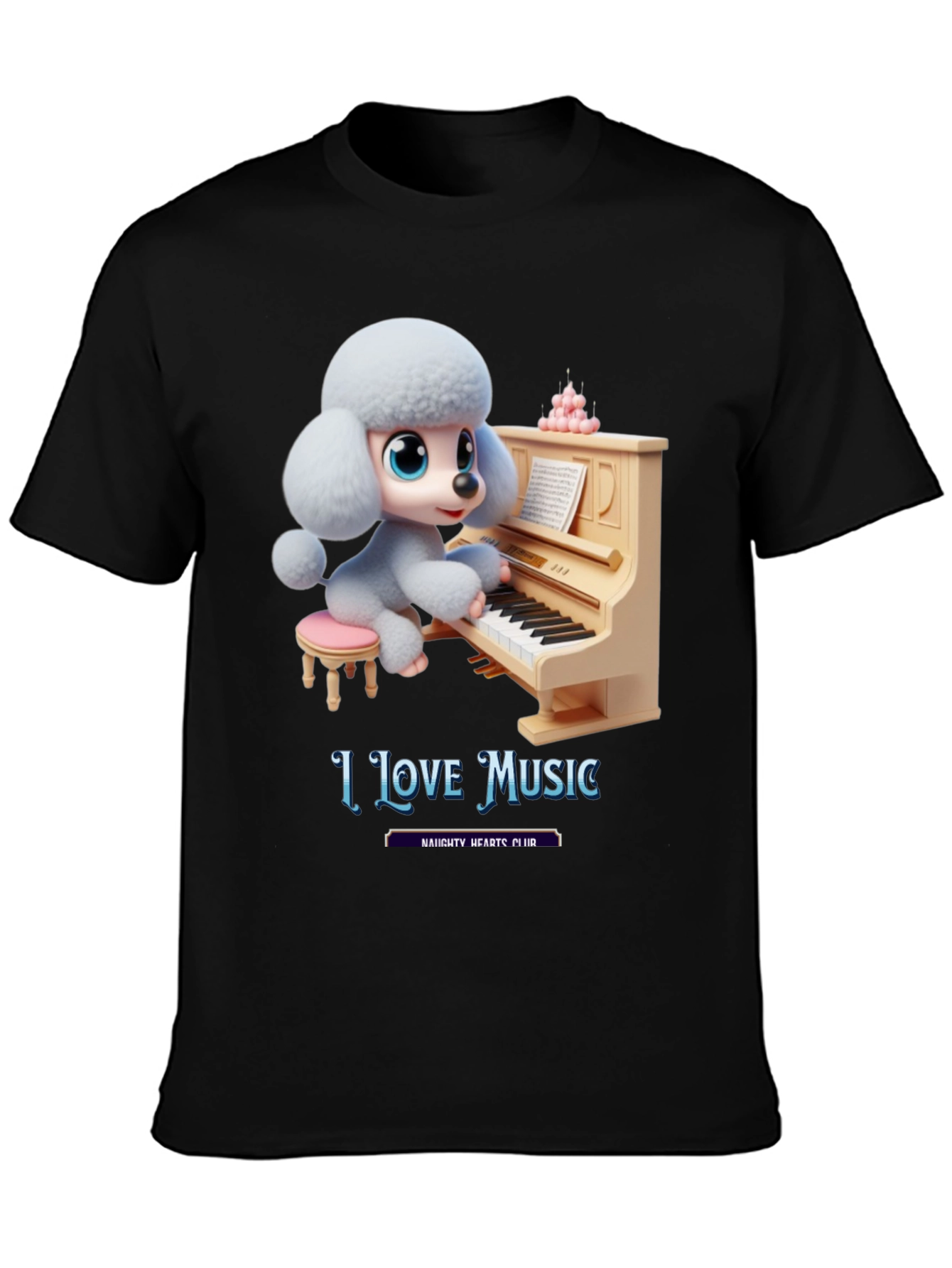 I Love Music T-Shirt - Cute Dog Playing Piano