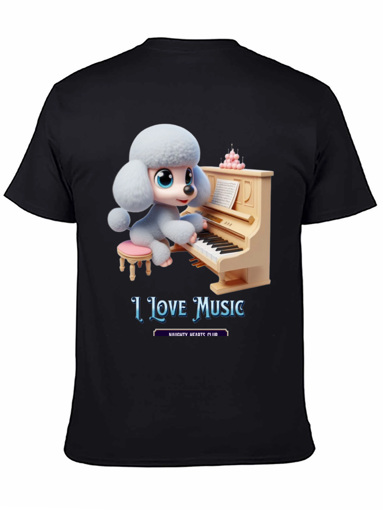 I Love Music T-Shirt - Cute Dog Playing Piano