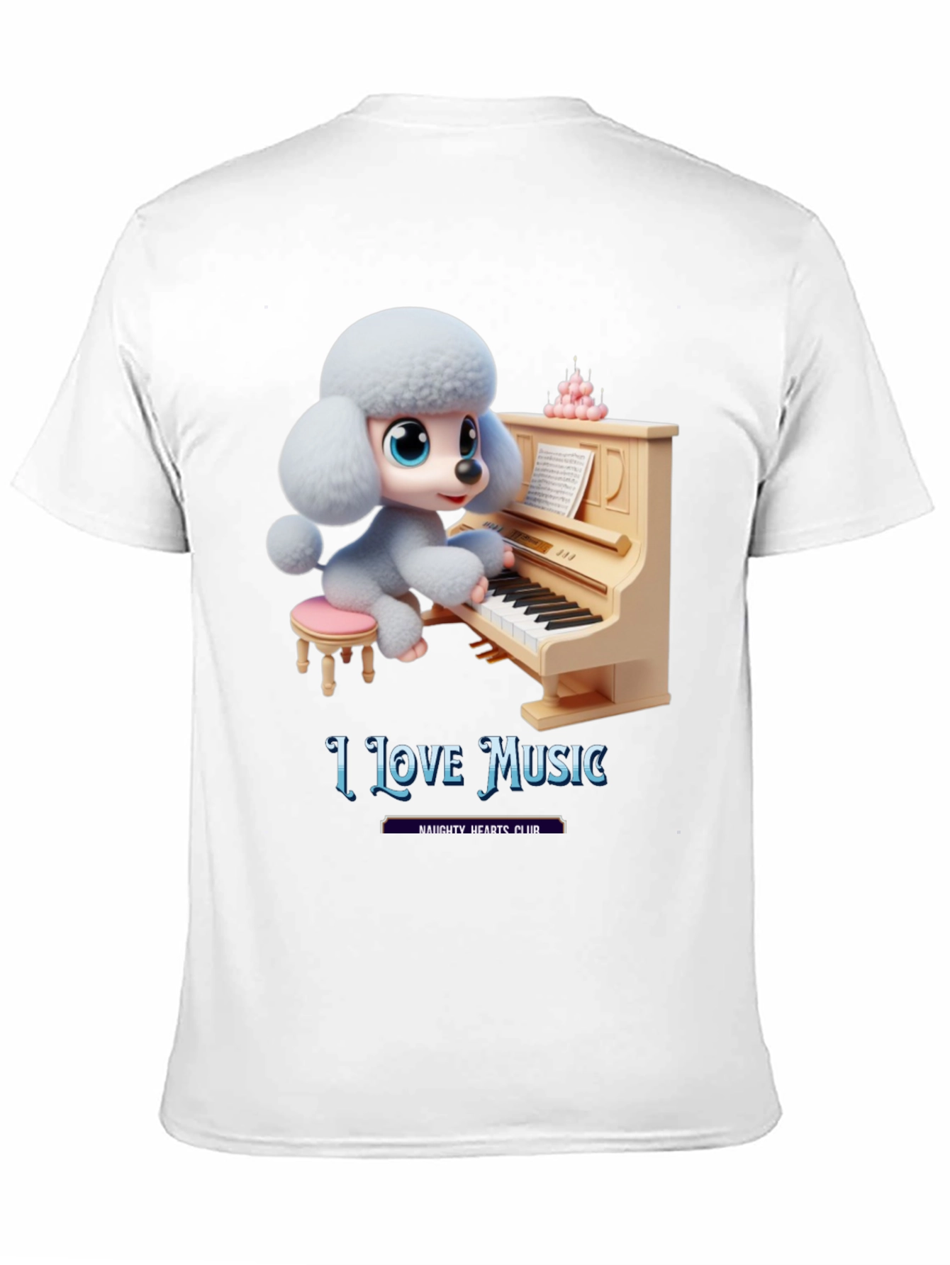 I Love Music T-Shirt - Cute Dog Playing Piano
