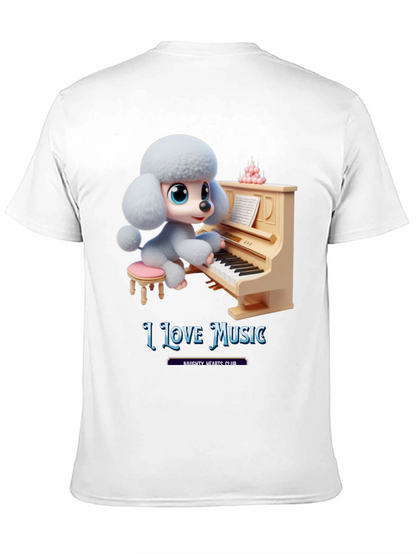 I Love Music T-Shirt - Cute Dog Playing Piano