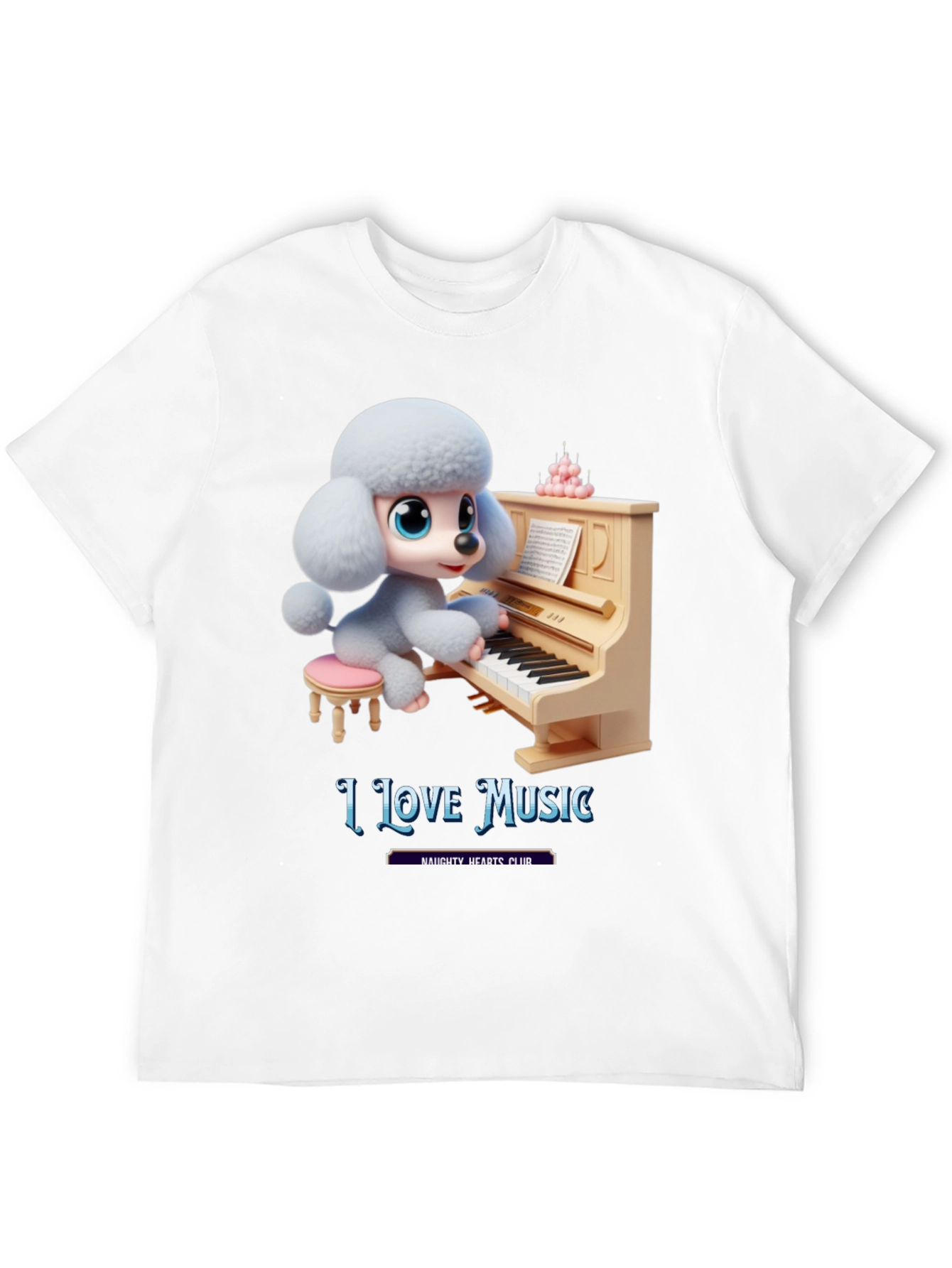 I Love Music T-Shirt - Cute Dog Playing Piano