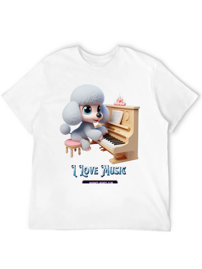 I Love Music T-Shirt - Cute Dog Playing Piano