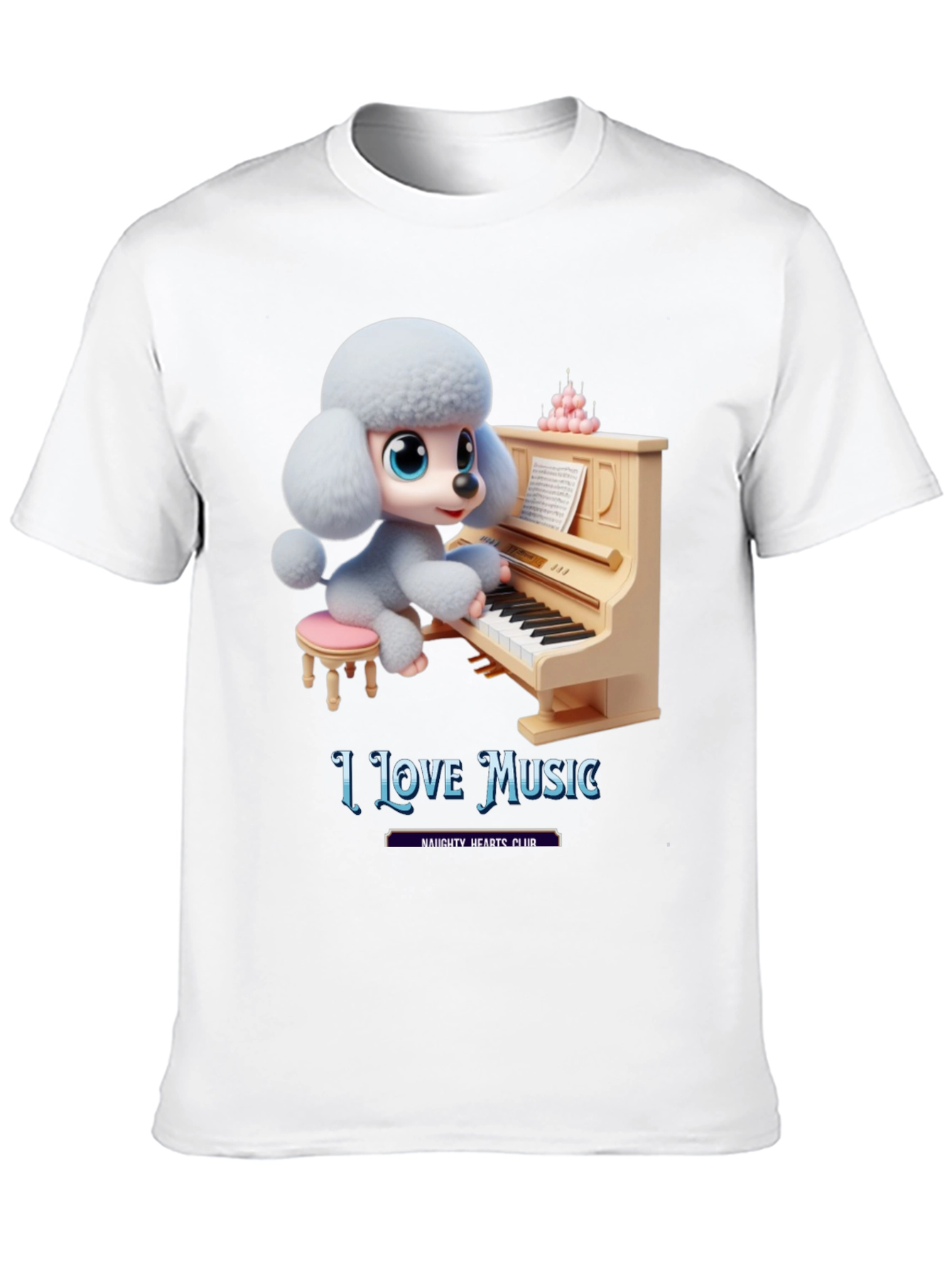 I Love Music T-Shirt - Cute Dog Playing Piano