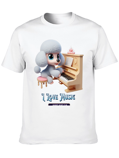 I Love Music T-Shirt - Cute Dog Playing Piano