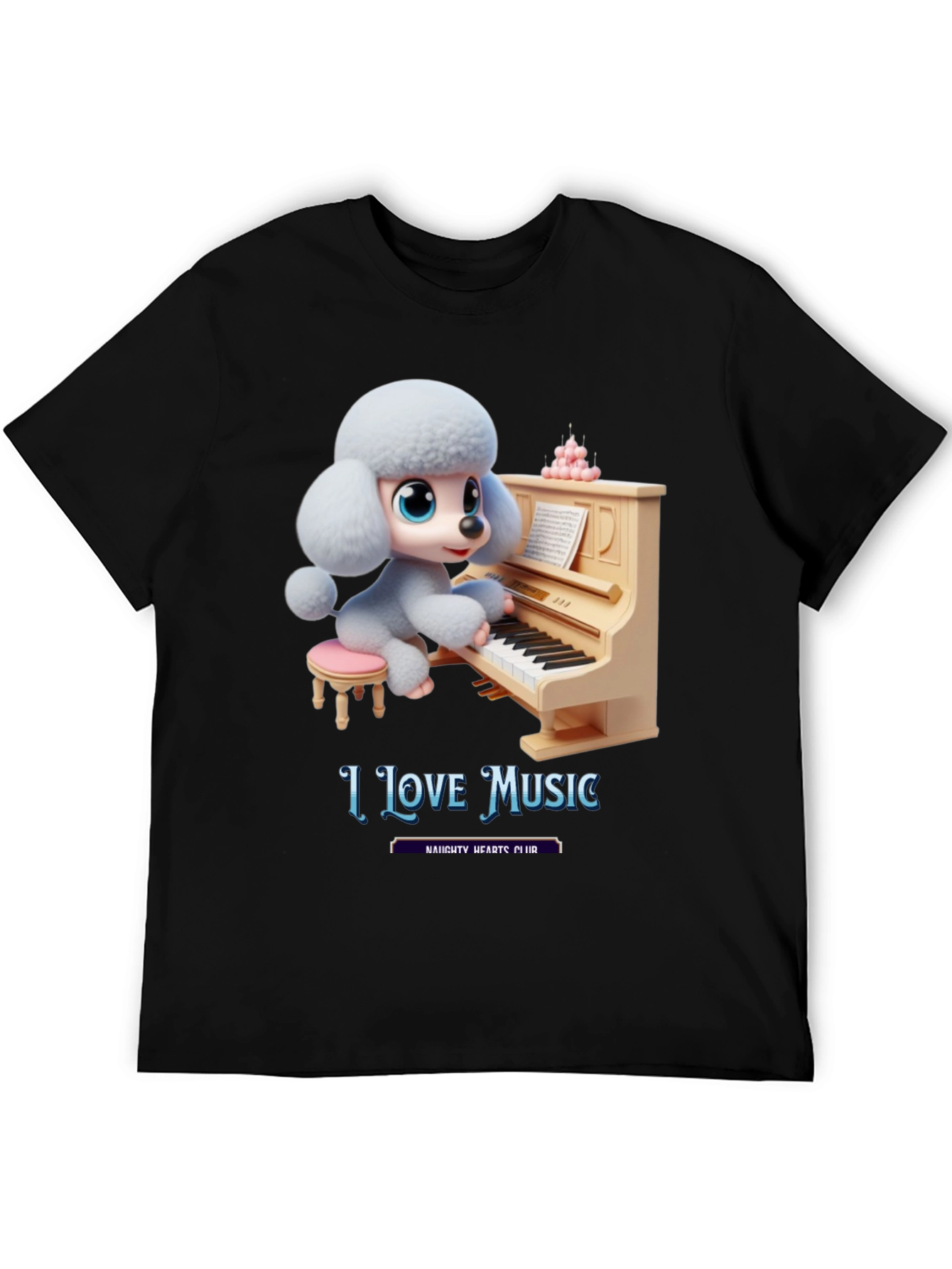 I Love Music T-Shirt - Cute Dog Playing Piano
