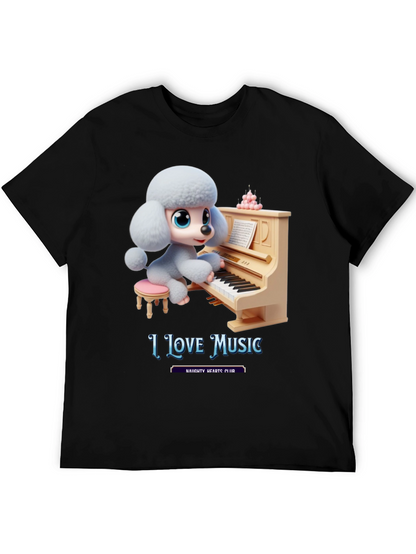 I Love Music T-Shirt - Cute Dog Playing Piano