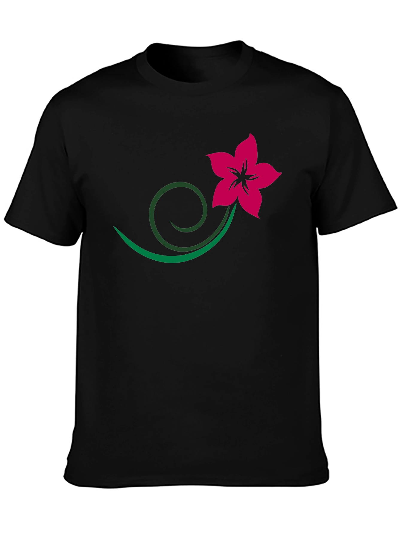 Black Tee with Floral Vine Design