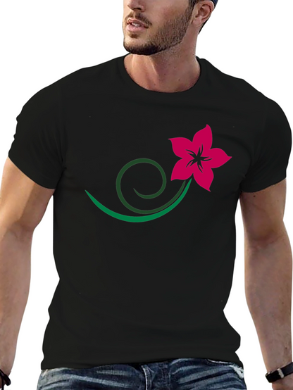 Black Tee with Floral Vine Design