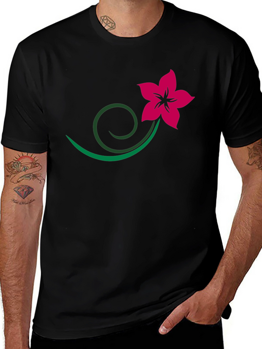 Black Tee with Floral Vine Design