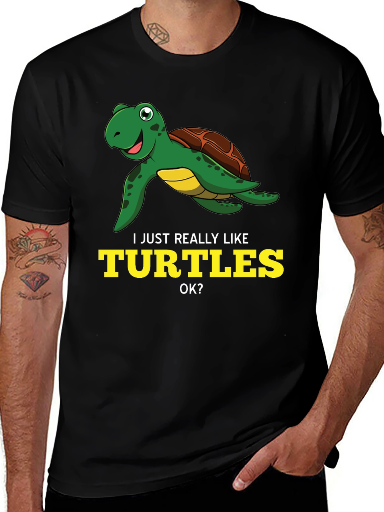 I Just Really Like Turtles Black Graphic T-Shirt
