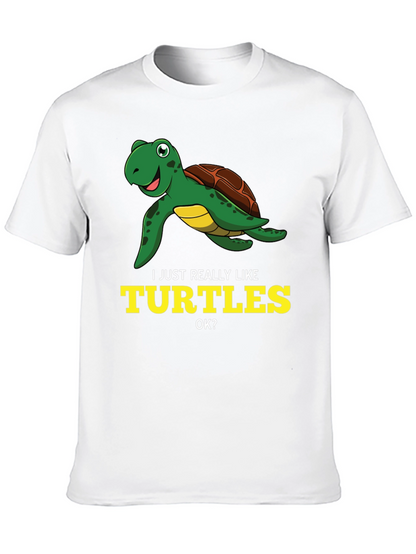 I Just Really Like Turtles Black Graphic T-Shirt