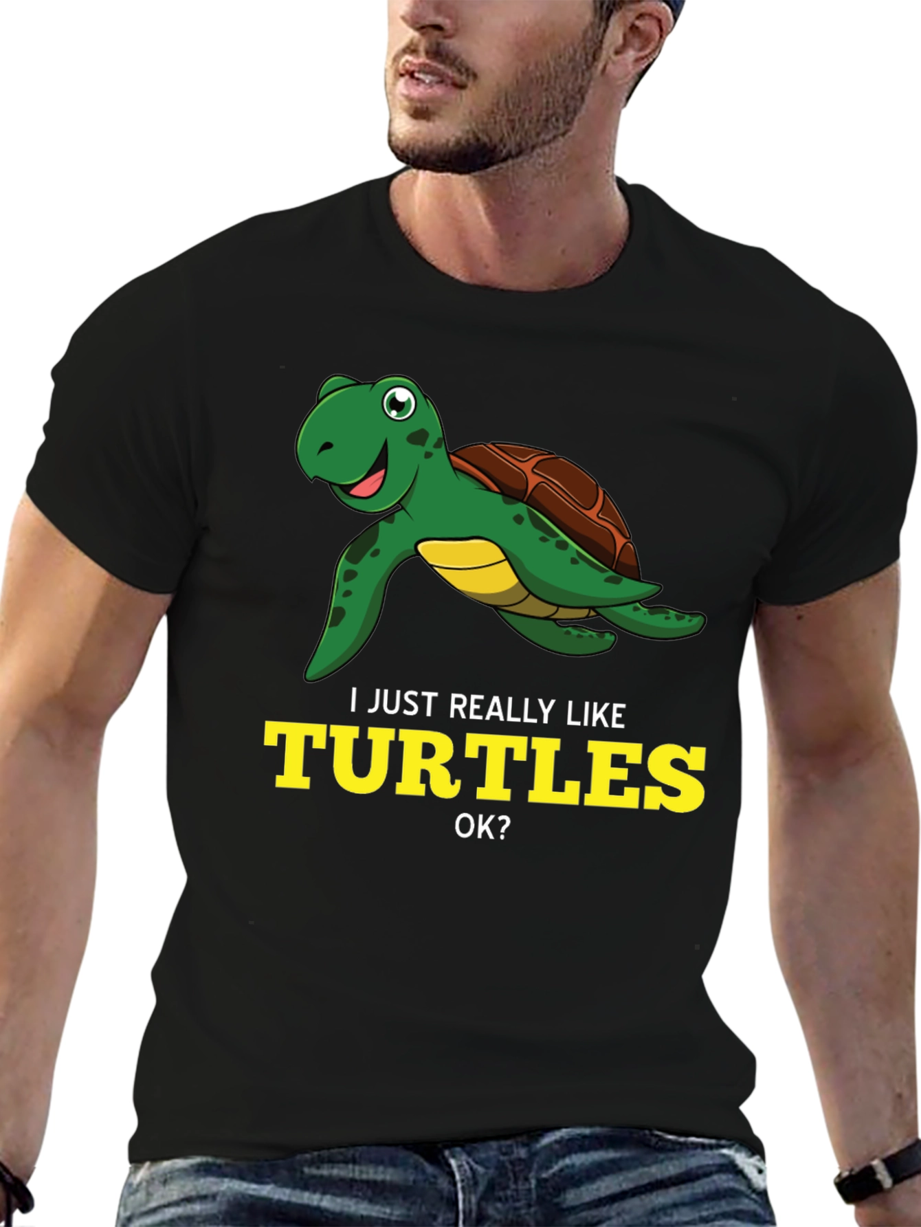 I Just Really Like Turtles Black Graphic T-Shirt