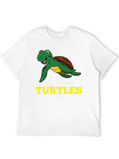 I Just Really Like Turtles Black Graphic T-Shirt