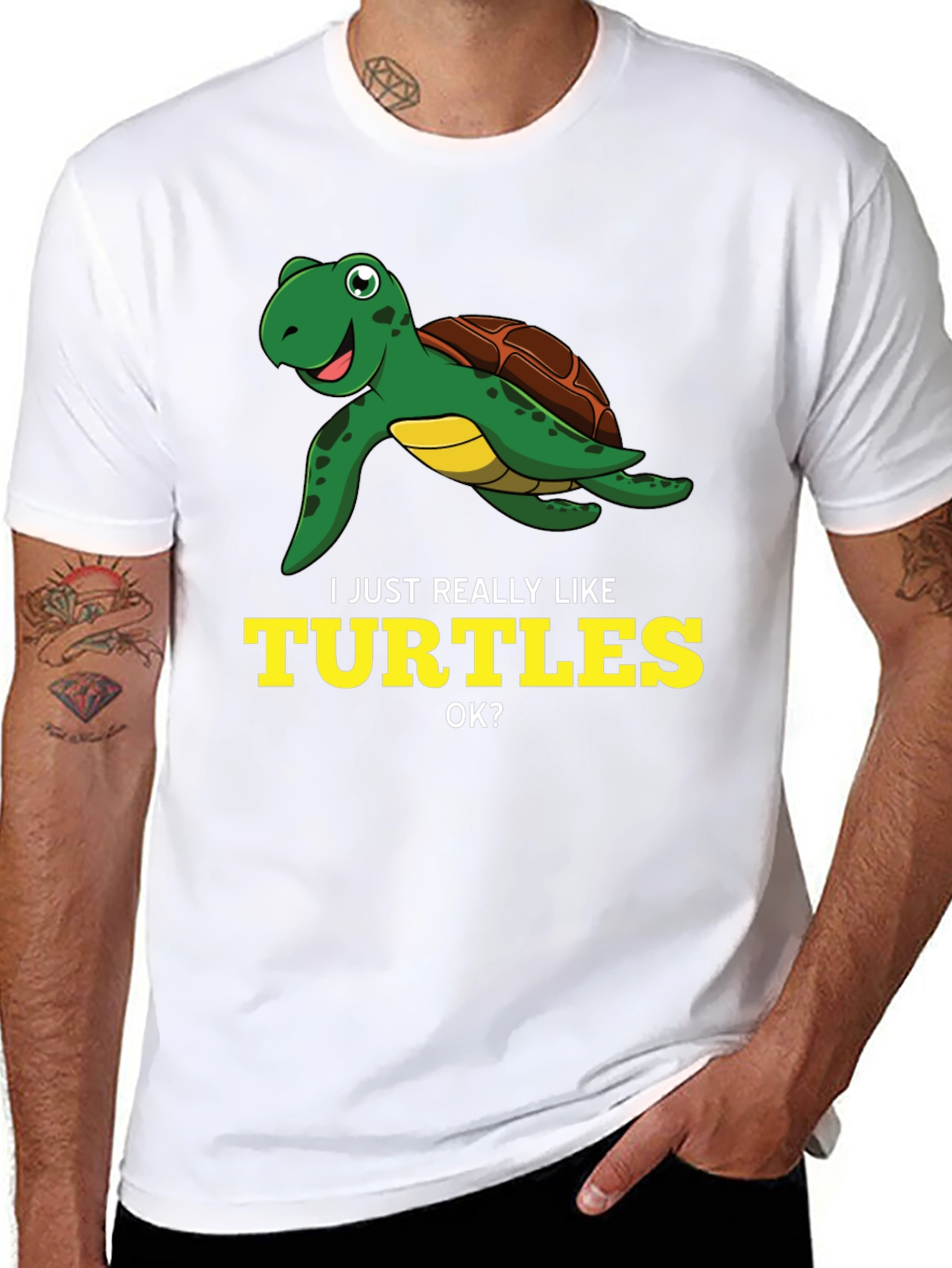 I Just Really Like Turtles Black Graphic T-Shirt
