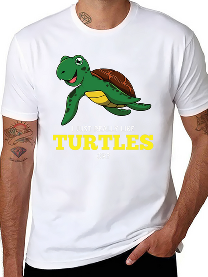 I Just Really Like Turtles Black Graphic T-Shirt