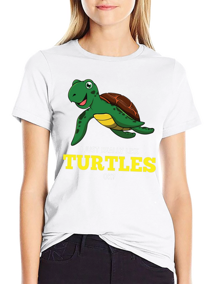I Just Really Like Turtles Black Graphic T-Shirt