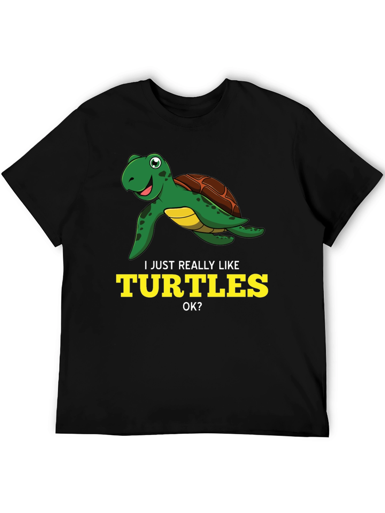 I Just Really Like Turtles Black Graphic T-Shirt