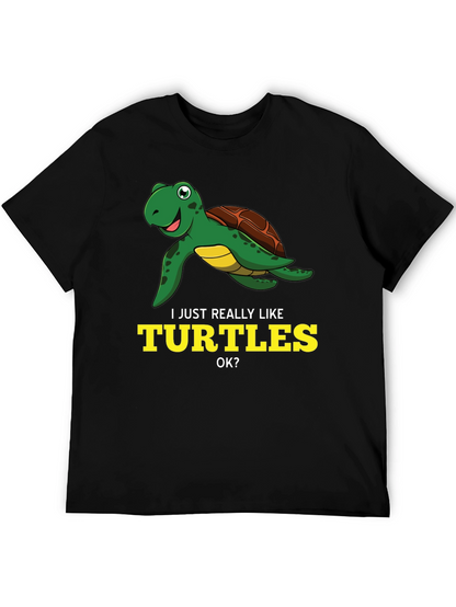 I Just Really Like Turtles Black Graphic T-Shirt