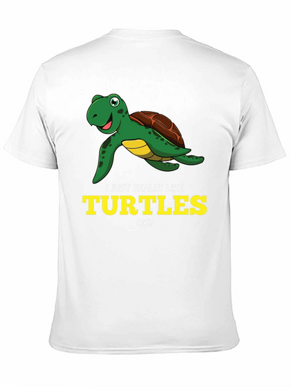 I Just Really Like Turtles Black Graphic T-Shirt