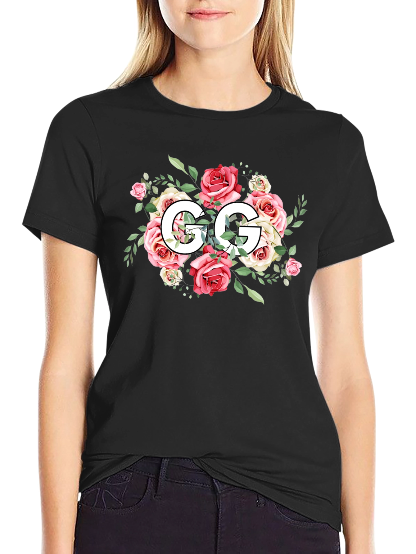 Floral GG Black T-Shirt